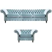 AEA Chesterfield bleu élégant Ensemble de meubles nobles Fauteuil trois places