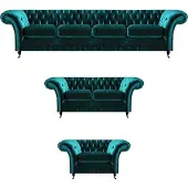 AEA Grüne Chesterfield Textil Garnitur Wohnzimmer Designer Sofa Set 3tlg