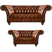 AEA Noble ensemble Chesterfield marron clair Salon 2 places 3 places