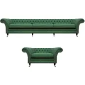 AEA Exklusive Grüne Chesterfield Garnitur Komplettes Set Sessel 3-Sitzer