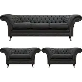 AEA Wohnzimmer Chesterfield Couchen Schwarzer Dreisitzer 2x Sessel 3tlg Set
