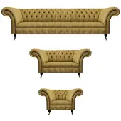 AEA Gelbe Chesterfield Sofagarnitur Wohnzimmer 4-Sitzer Zweisitzer Sessel