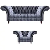 AEA Graue Chesterfield Textil Garnitur Designer Sofagarnitur 3-Sitzer 2tlg