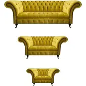 AEA Wohnzimmer Gelbe Chesterfield Couchgarnitur Modernes 3tlg Polster Set