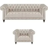 AEA Chesterfield Weiße Polstergarnitur Luxuriöser 3-Sitzer Textil Sessel