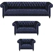 AEA Chesterfield Blau Sofagarnitur 3tlg Set Wohnzimmer Einrichtung Polstermöbel