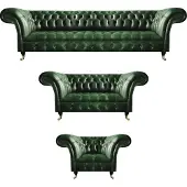 AEA Grün Leder Sofas Set 3tlg Wohnzimmer Sofagarnitur Polstermöbel Chesterfield