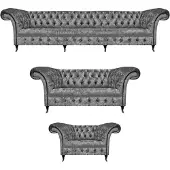 AEA Design Polstermöbel Grau Sofagarnitur Chesterfield Sofas Set Wohnzimmer