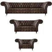 AEA Braune Chesterfield Ledercouchen Wohnzimmer Sofagarnitur Komplettes Set