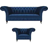 AEA Blau Sofa Dreisitze Wohnzimmer Sessel Chesterfield Polstersitz Einrichtung