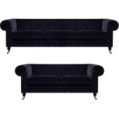AEA Chesterfield bleu foncé chic Ensemble de canapés 2x Canapés nobles