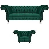AEA Ensemble de canapé Chesterfield vert complet Fauteuil design trois places
