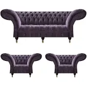 AEA Lila Chesterfield Polstergarnitur Wohnzimmer 3-Sitzer Designer 2x Sessel