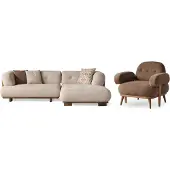 Xl Moebel Gmbh Schicke Beige-Braune Sofagarnitur Stilvolles Ecksofa Textilsessel 2tlg