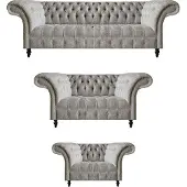 AEA Komplett Sofa Set 3tlg Chesterfield Sitzmöbel Textil Stoff Sessel Wohnzimmer