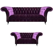 AEA Wohnzimmer Lila Chesterfield Sofagarnitur Moderne Textilcouchen 2tlg