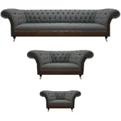 AEA Grau-Braune Chesterfield Sofagarnitur Wohnzimmer Sitzmöbel 4-Sitzer 3tlg