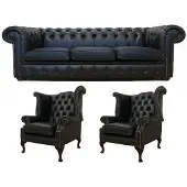 AEA Chesterfield Sofagarnitur Leder Chesterfield Komplett Set Sofa Couch 438