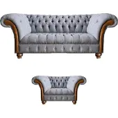 AEA Luxuriöse Chesterfield Hellgraue Sofagarnitur Polstersofas Edler Sessel