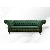 AEA Wohnzimmer Möbel Stoff Textil Dreisitzer Sofa Couch Polster Grüne Chesterfield