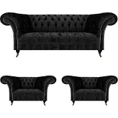 AEA Canapé de salon Chesterfield, aménagement de luxe complet 2x fauteuils