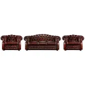 AEA Dunkelbraune Chesterfield Couchgarnitur 3-Sitzer 2x Sessel -3tlg