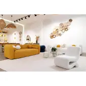 AEA Wohnzimmer Textilgarnitur Designer Oranger 3-Sitzer Weißer Sessel
