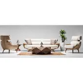 AEA Komplette Couchgarnitur Dreisitzer Sessel Beige 3tlg Polstersofa Stoff