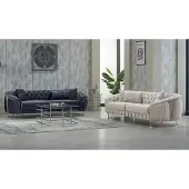 AEA Komplette Couchgarnitur Polstersofa Dreisitzer Sessel Beige Grau Stoff