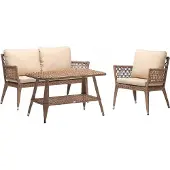 AEA Sofagarnitur Sofa 2 Sitzer Luxuriöse Rattan Moderner Sessel Couchtisch Braun