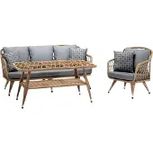 AEA Gartenmöbel Grau Sofagarnitur Sessel Veranda Sitzgruppen Couchtisch Sofa 3tlg