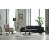 AEA Komplette Couchgarnitur Polstersofa Dreisitzer Stoff Schwarz Sessel