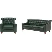 AEA Klassisches Chesterfield Sofa-Set in Grün mit 2-Sitzer und 2x Sessel