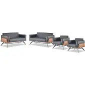AEA Komplett-Set Schwarz Braun Lehnsessel Leder 2-Sitzer Sessel Sofa-Set