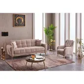 AEA Garnitur Dreisitzer Sessel Polstersofa Stoffsofa Beige Set 2tlg Couch