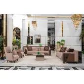 AEA Elegante Wohnzimmer Couchgarnitur 2x Textilsofas 2x Tische Sessel