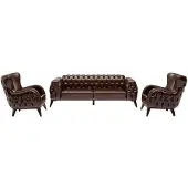 AEA Designer Chesterfield Sofagarnitur Braun Dreisitzer Bequem Sitzgruppe 3+1+1