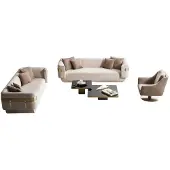 AEA Beige Sofagarnitur Stilvoller 4-Sitzer Holz Couchtisch Goldelemente