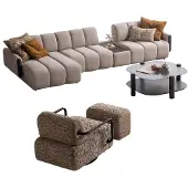 AEA Exklusive Braun-Beige Sofagarnitur Relax Sofa Polstercouch Sessel