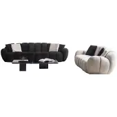 AEA Moderne Schwarz-Weiße Sofagarnitur Eleganter Couchtisch 3tlg Set
