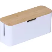 Relaxdays Boîte à câbles pour multiprise, en bambou, avec couvercle, 14,5 x 34 x 13,5 cm, pour dissimuler les câbles, boîte pour multiprise, naturel/blanc