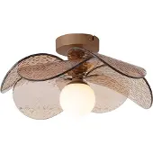 QAZQA Plafonnier design bronze foncé avec verre nervuré ambré - Kemner