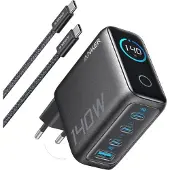 Anker Chargeur réseau Zolo, 140W, 5A, 1 x USB-A - 3 x USB-C, avec câble USB-C inclus, Affichage numérique, Noir