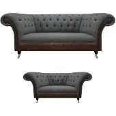 AEA Graue Wohnzimmer Chesterfield Couchen Moderne Sofagarnitur 2tlg Edles Set