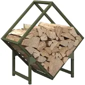 vidaXL Étagère à bois de chauffage vert olive 50x25x50 cm Acier laminé à froid