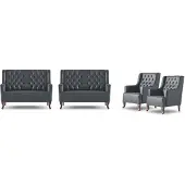 AEA Komplett Chesterfield Sofa-Set Schwarz 2-Sitzer Sessel Leder Sitzmöbel
