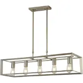 Searchlight Heaton suspension à 5 flammes allongée 90 cm métal brossé argenté et doré