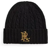 Ralph Lauren pour femme. 454P23505003 Bonnet en point de torsades avec logo noir (OSFA), Casuel, Tissu