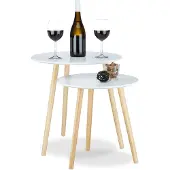 Relaxdays Table d'appoint lot de 2 gigognes scandinave nordique table basse ronde salon diamètre 39 et 47,5 cm, blanc nature