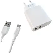 Ginza.se Chargeur 220V 2xUSB-A 3.4A Blanc Câble USB-C 2.0 1m